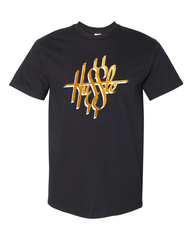 Hussle Tee Black Gold Raised Up