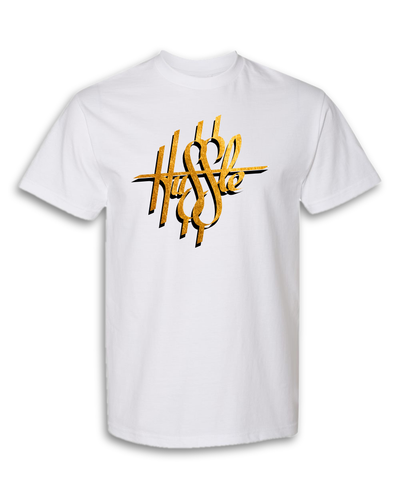 Hussle Tee White Gold Raised Up