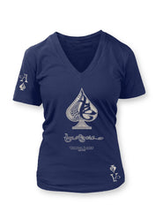 True Ace Navyblue & Silver Women's Vneck T-shirt