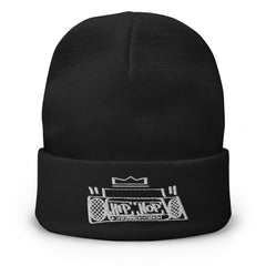 Hip Hop Boombox Beanie White Stitch