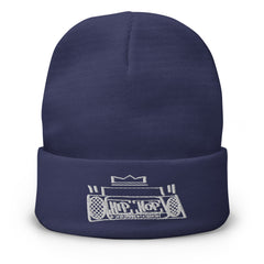 Hip Hop Boombox Beanie White Stitch